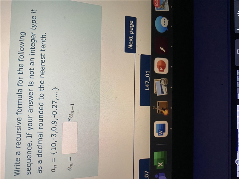 Write a recursive formula for the following sequence. If your answer is not an integer-example-1