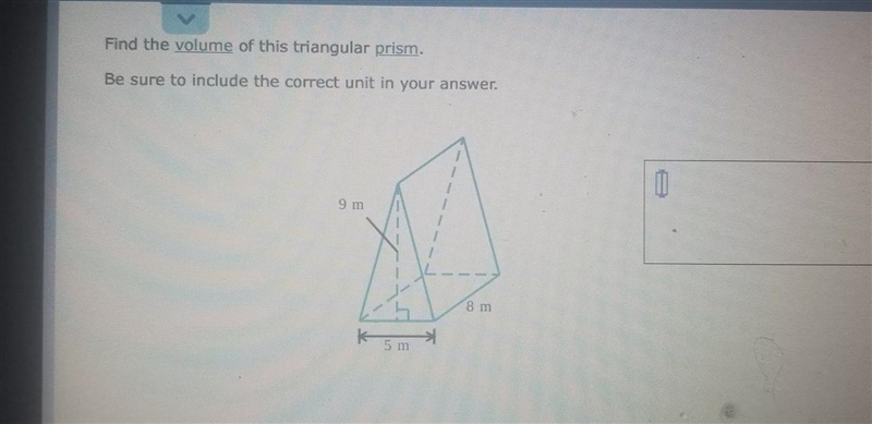 Find the volume of this triangle prism be sure to include the correct unit in your-example-1