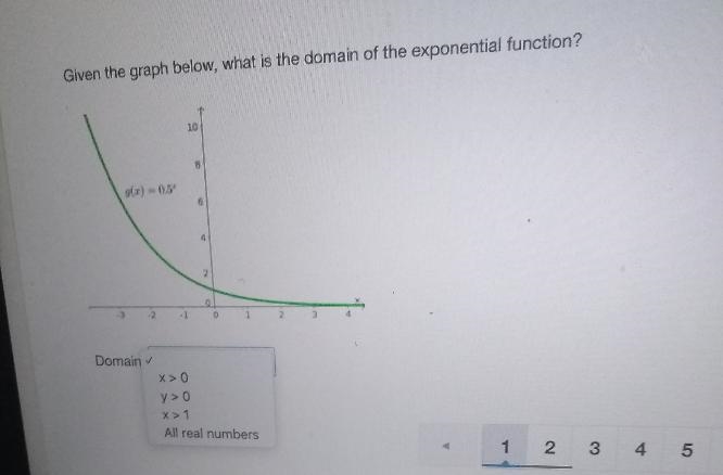 Given the graph below, what is the domain of the exponential function? 10 3 Domain-example-1