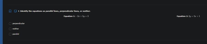 Identify the equations as parallel lines, perpendicular lines, or neither. A. perpendicular-example-1