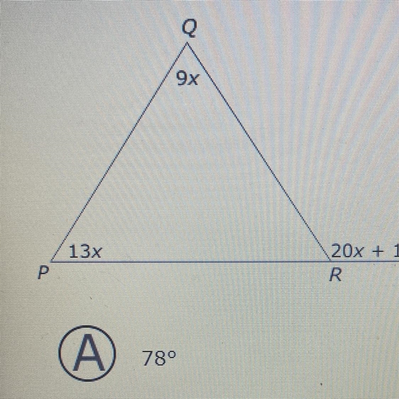 What is the measure of angle QRS in this figure?A:78B:120C:132D:175-example-1