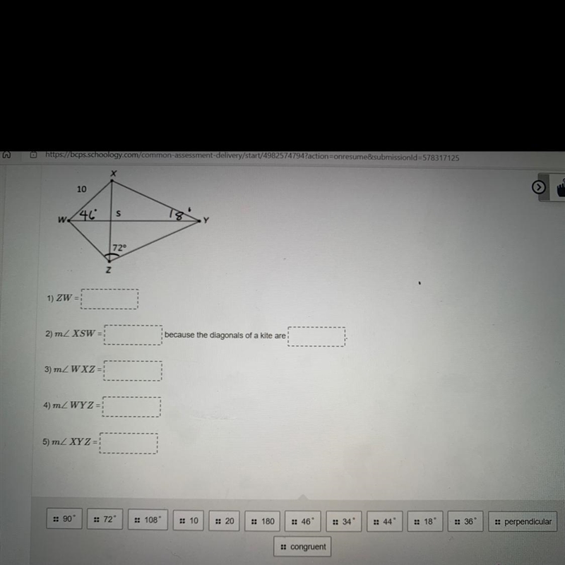 WXYZ is a kite. Use the figure below to fill in the blanks below.-example-1