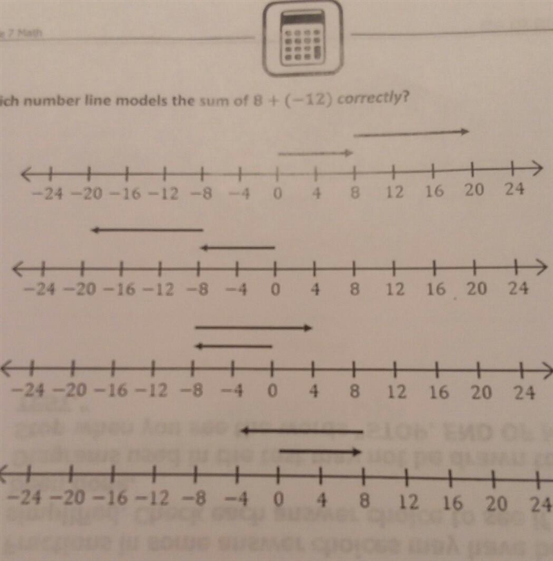 Which number line models the sum of 8 + (-12) correctly?-example-1