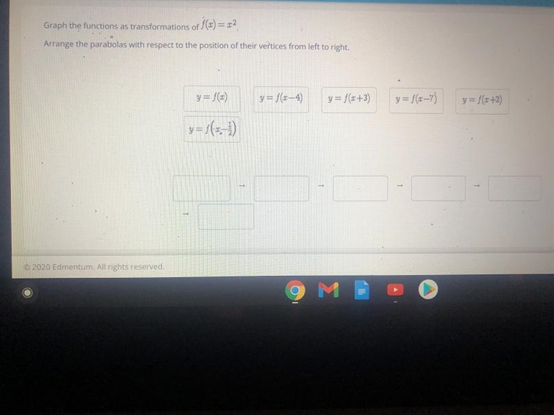 Graph the functions as transformations of ( )= 32Arrange the parabolas with respect-example-1