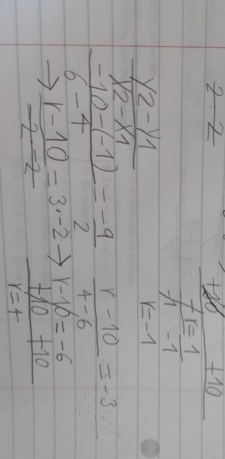 The points (4,r) and (6,-10) lie on a line with slope -3. Find the missing coordinate-example-1