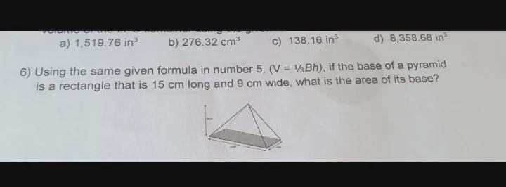 Exercise 1:6) Using the same given formula in number 5, (V = 13Bh), if the base of-example-1