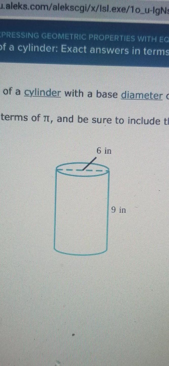 Find the surface area of a cylinder with a base diameter of 6 in and a height of 9 in-example-1