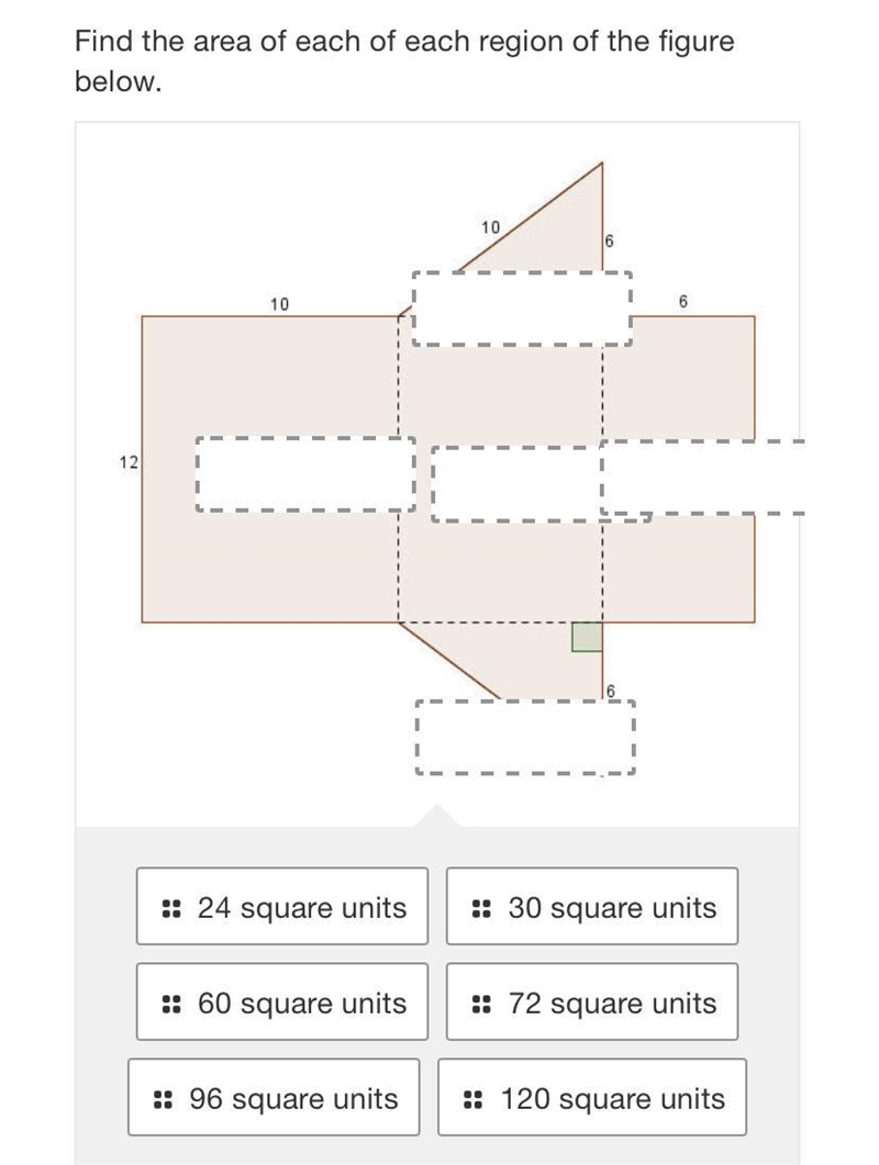 Find the area of each of each region of the figure below.1010612TV6:: 24 square units-example-2