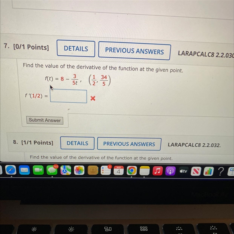 Find the value of the derivative of the function at the given point.3f(t) = 85t ，（345-example-1