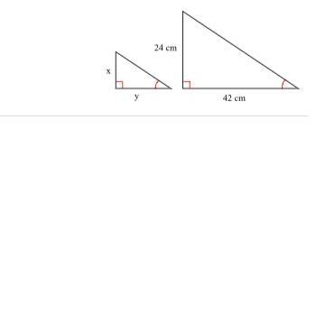 Find the values of x and y when the smaller triangle has an area of 42 cm?cm.The value-example-1