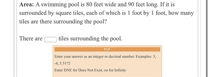 Area: A swimming pool is 80 feet wide and 90 feet long. If it is surrounded by square-example-1