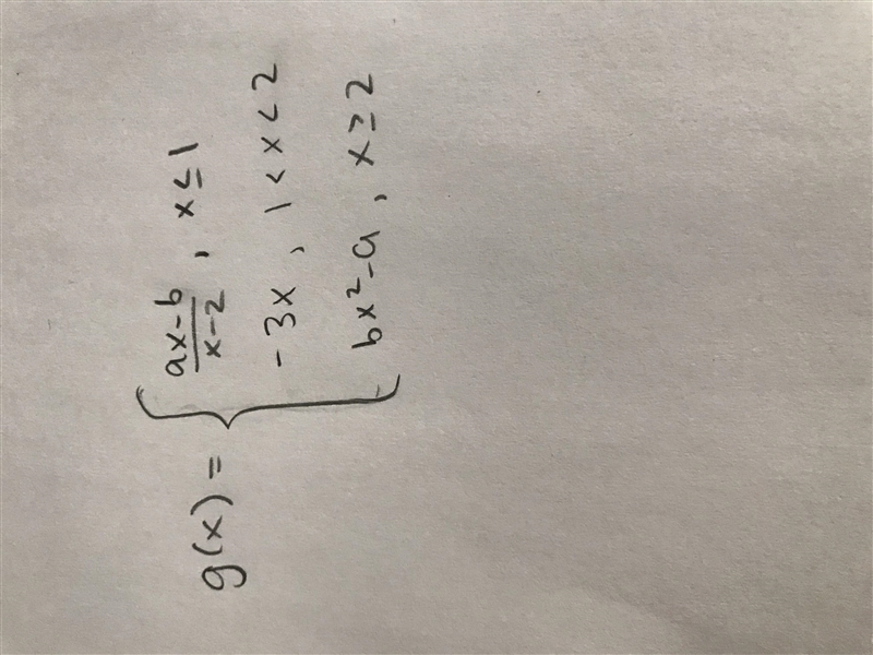 Determine the constraints of a and b such that g(x) is continuous for all values of-example-1