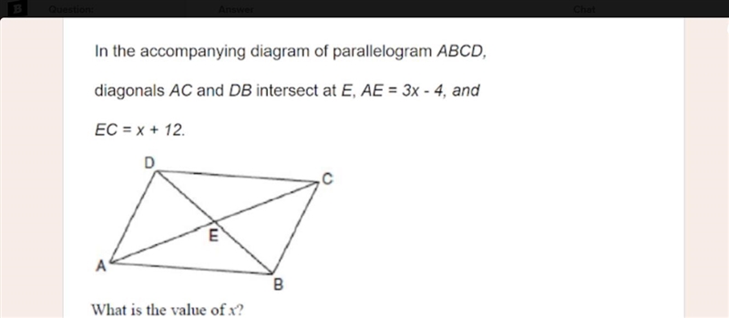 In the accompanying diagram of parallelogram ABCD,diagonals AC and DB intersect at-example-1