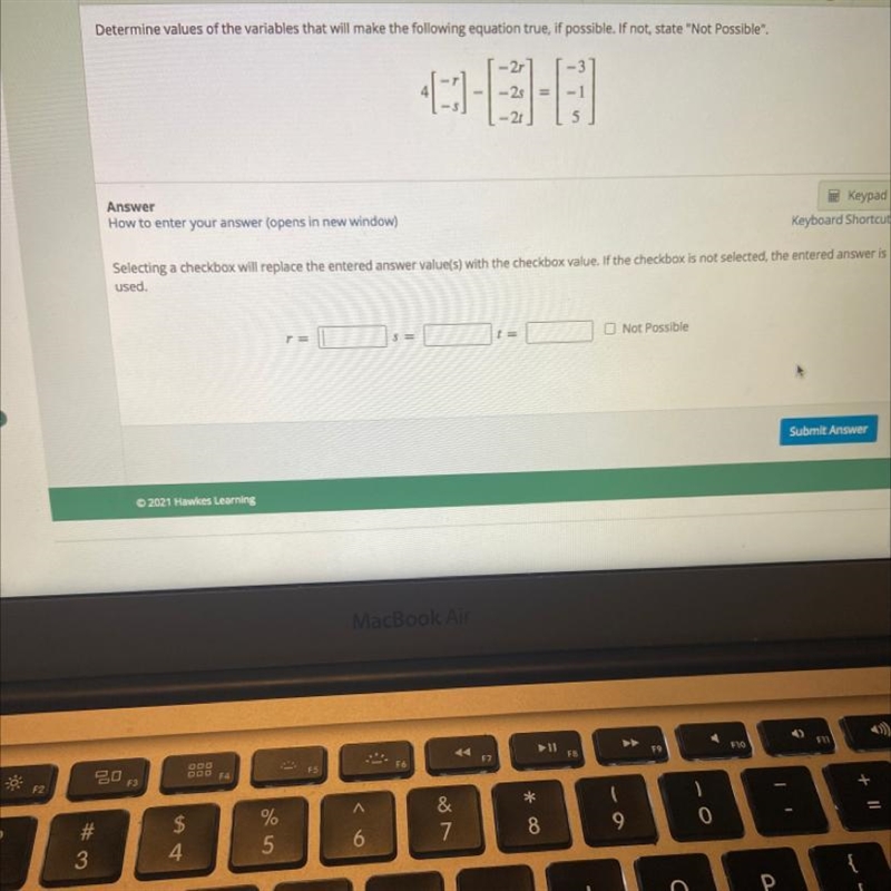 determine values of the variables that will make the following equation true, if possible-example-1