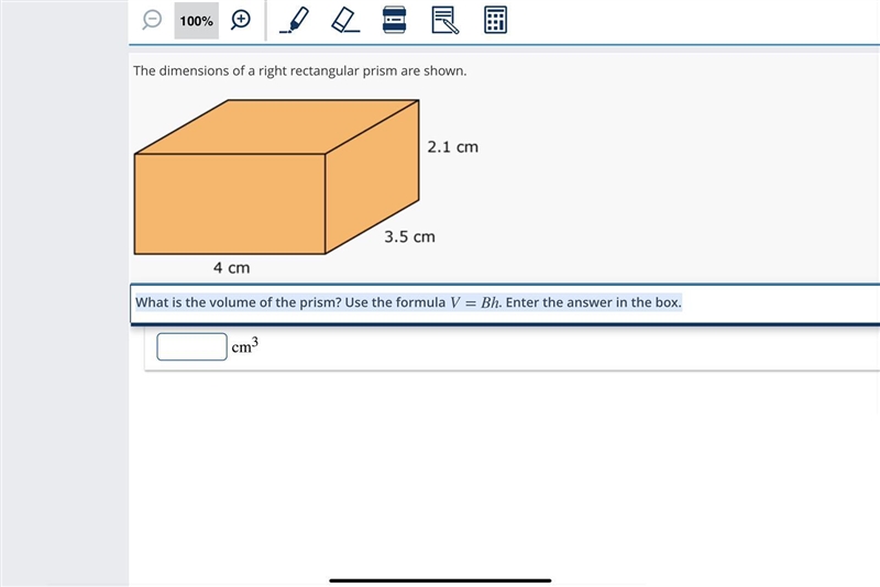 What is the volume of the prism? Use the formula V equals B h. Enter the answer in-example-1