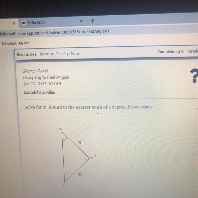 Solve for 3. Round to the nearest tenth of a degree, if necessary.w4543U-example-1