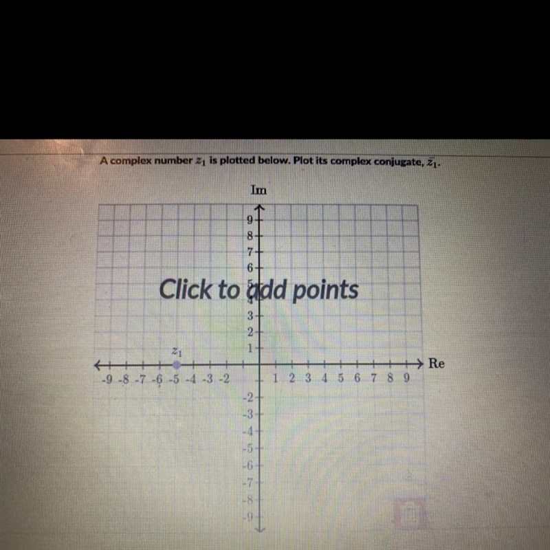 A complex number 2, is plotted below. Plot its complex conjugate, 21.Im01O CON8+7+6+Click-example-1