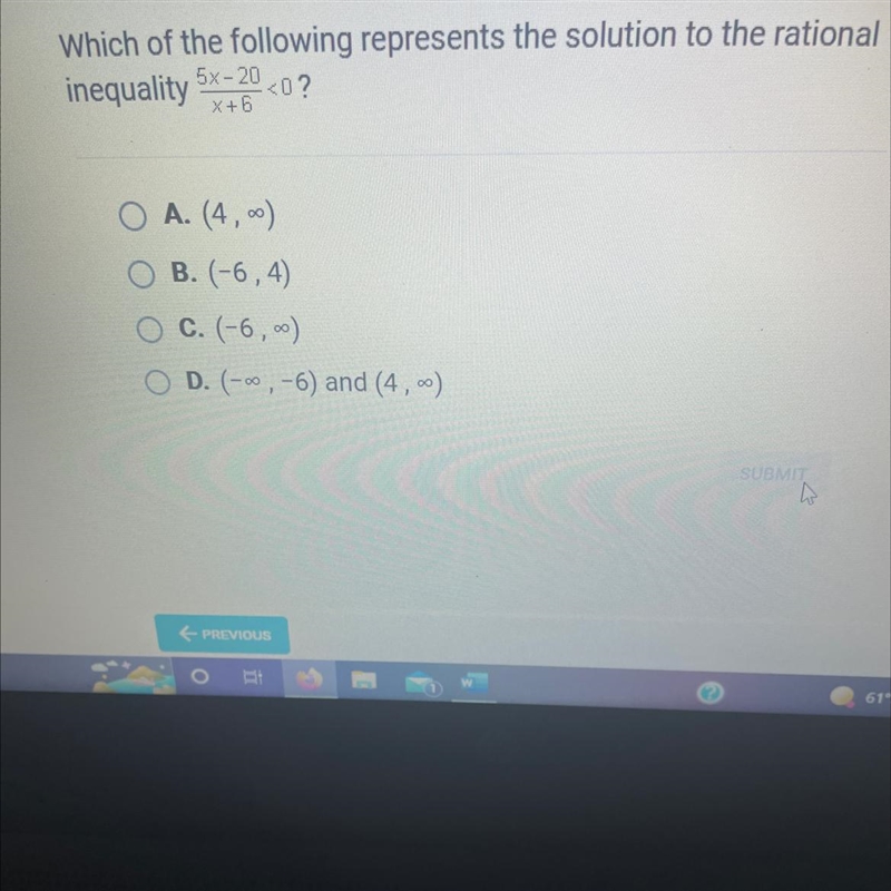 Which of the following represents the solution to the rationalinequality-example-1