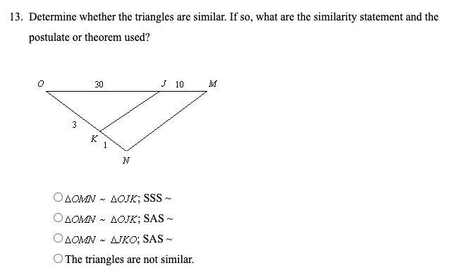 Determine whether the triangles are similar. If so, what are the similarity statement-example-1