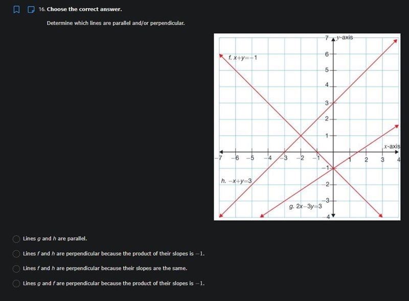 Determine which lines are parallel and/or perpendicular.-example-1