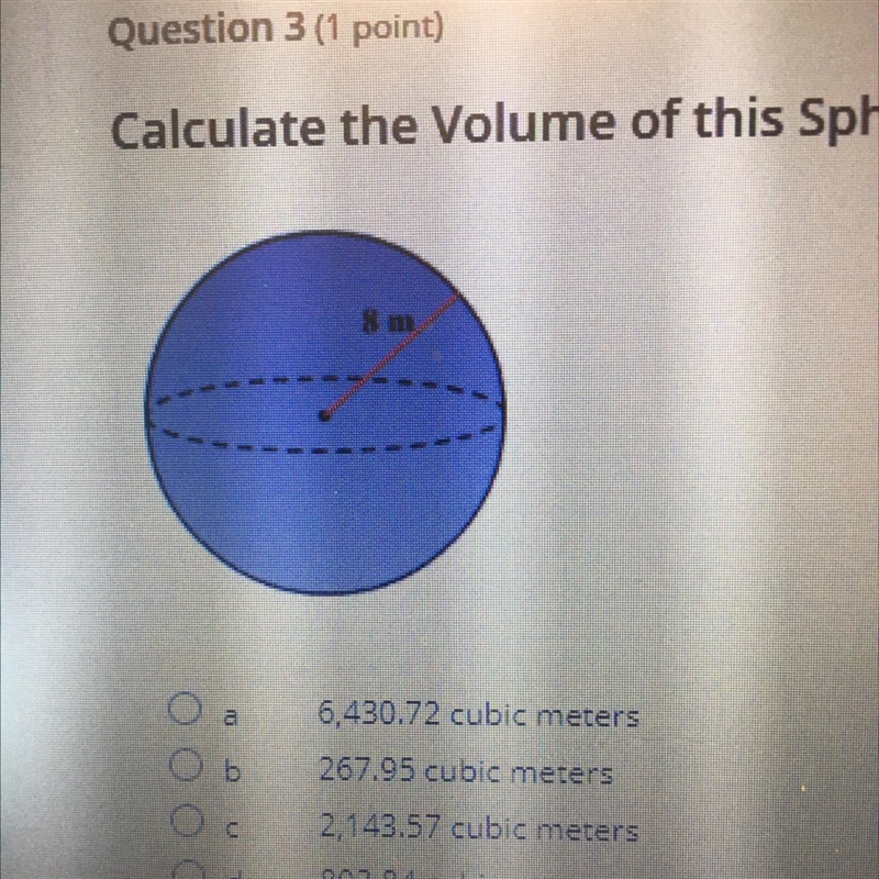 Calculate the volume of this sphere. Use 3.14 for pi and round to the nearest hundredth-example-1