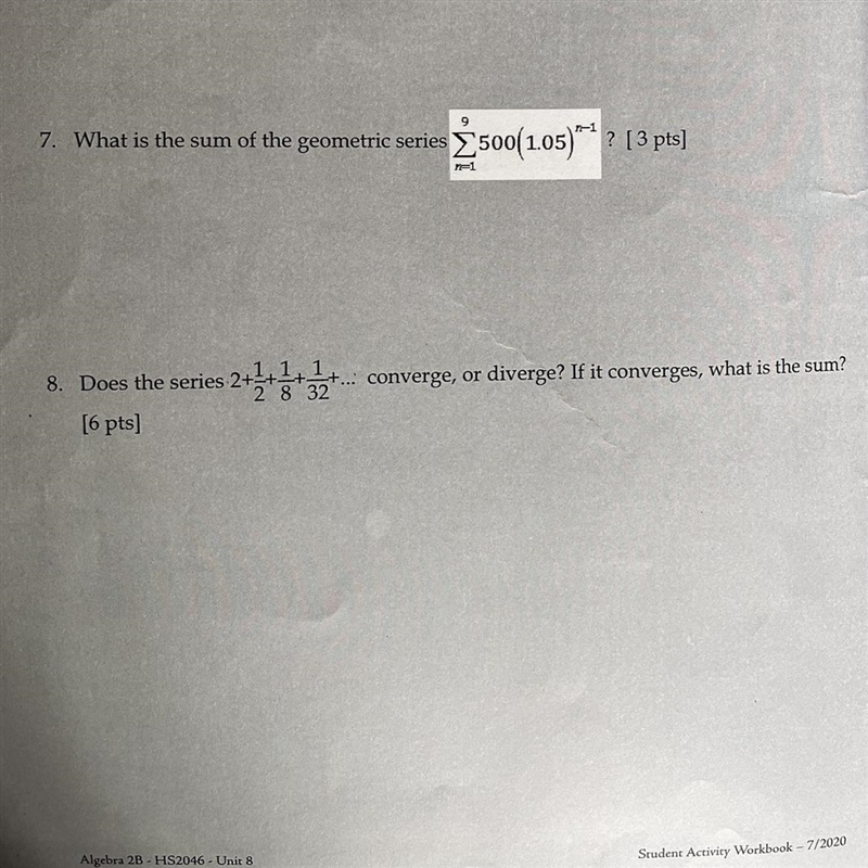 9What is the sum of the geometric series 500 (1.05)*¹m=1?-example-1