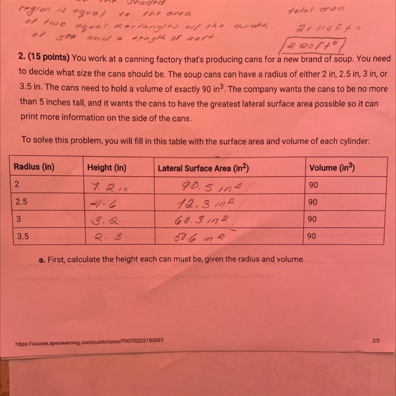 . First, calculate the height each can must be, given the radius and volume.-example-1