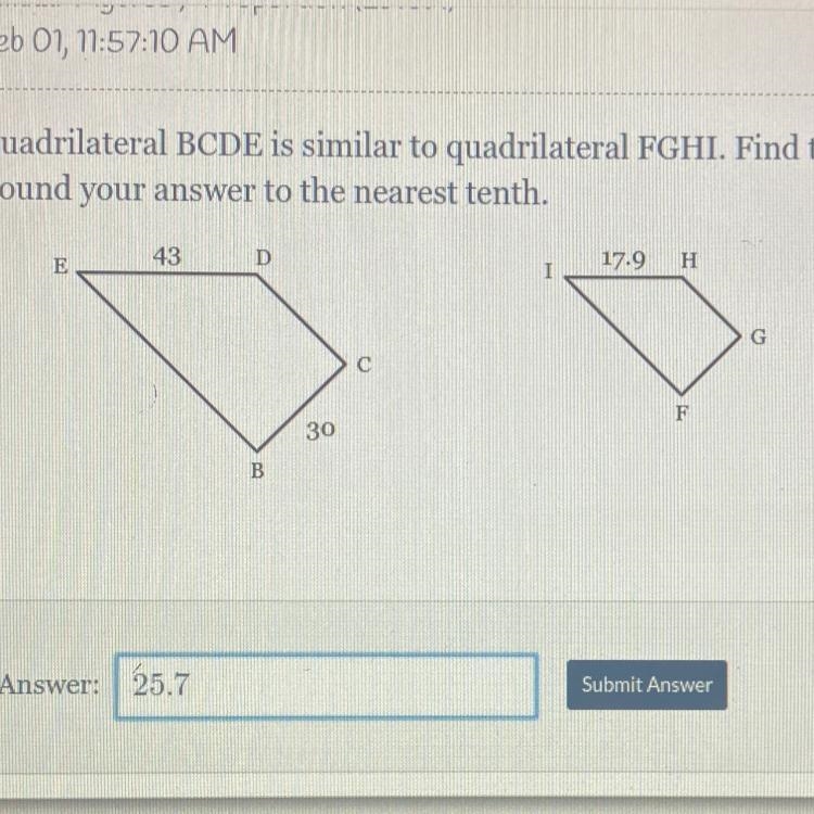 Triangle BCD is similar to triangle EFG. Find the measure of side EF. Round youranswer-example-1