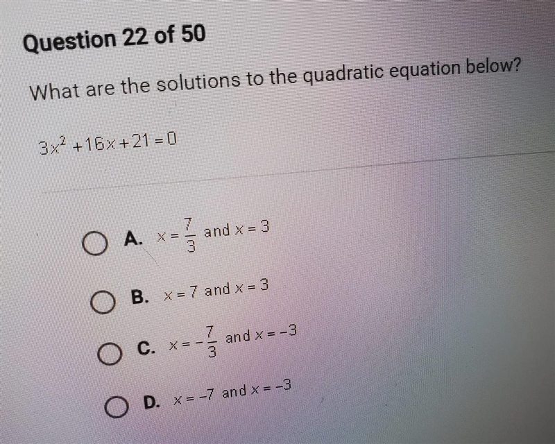 What are the solutions to the quadratic equation below? 3x^2+16x+21=0-example-1