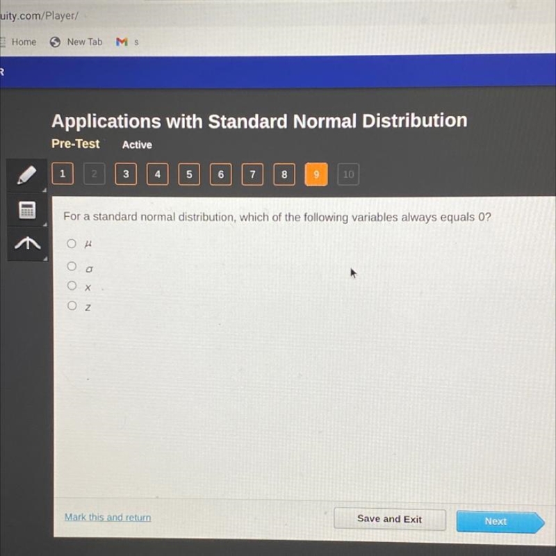 For a standard distribution, which of the following variables always equals 0?-example-1