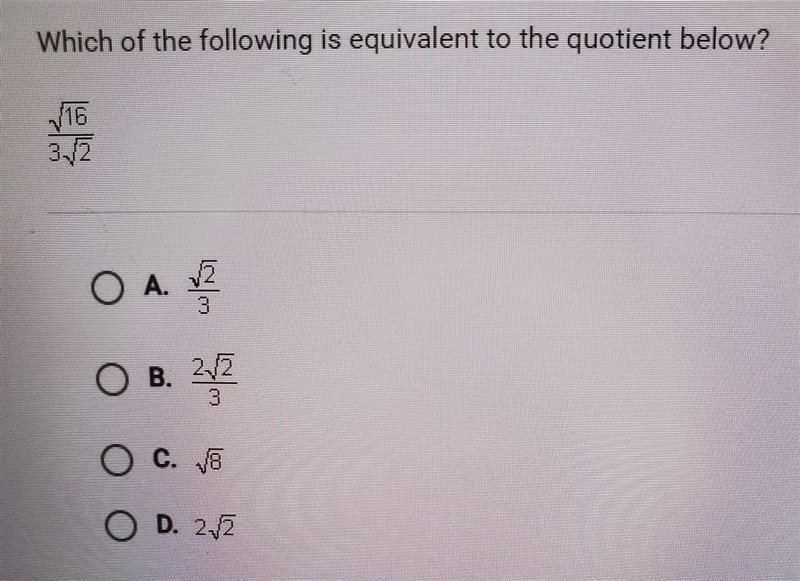 Which of the following is equivalent to the quotient below? √16/3√2-example-1