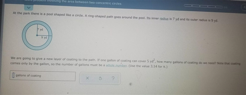 At the park there is a pool shaped like a circle. A ring-shaped path goes around the-example-1