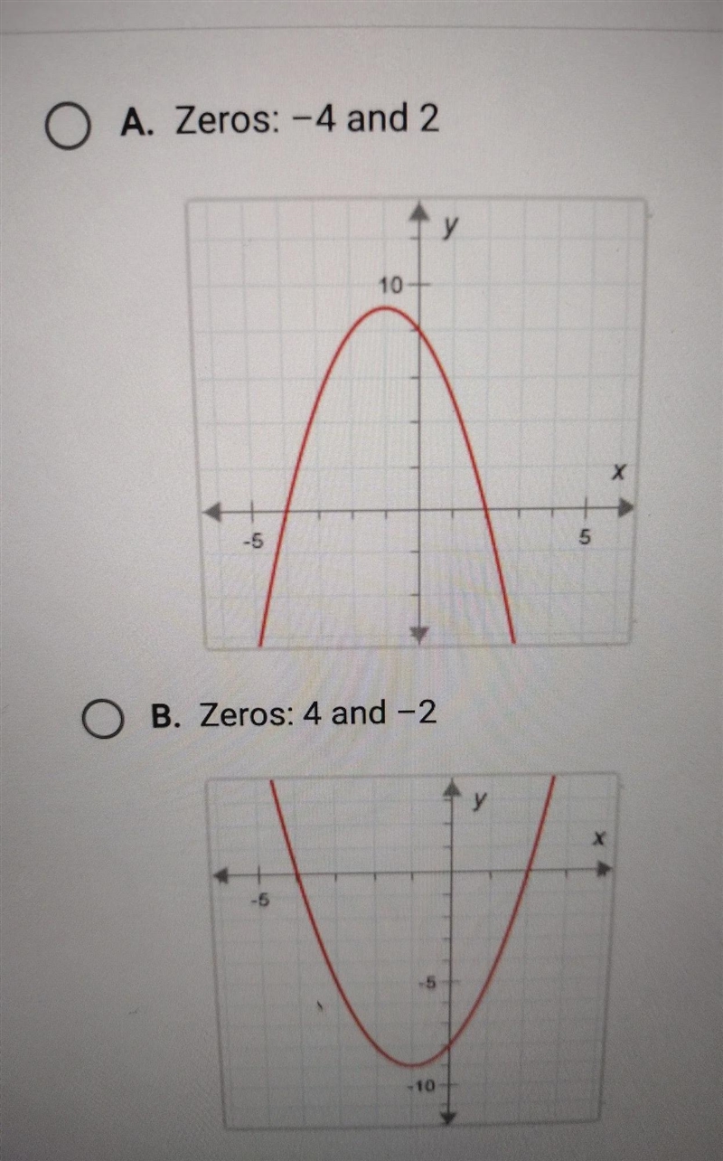 graph y = x² + 2x - 8 and identify the zeros. Then determine which answer choice matches-example-1