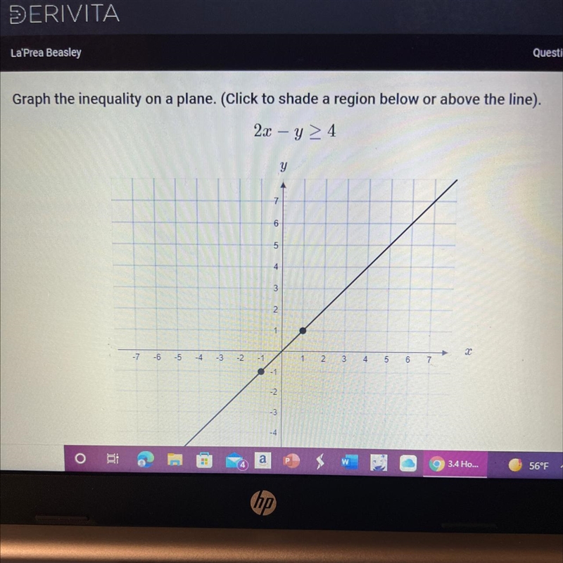 Graph the inequality on a plane. (Click to shade a region below or above the line-example-1