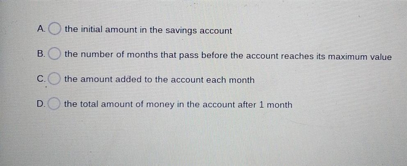 The amount of money in a savings account is modeled by the function f(x) = 50+100 , where-example-1