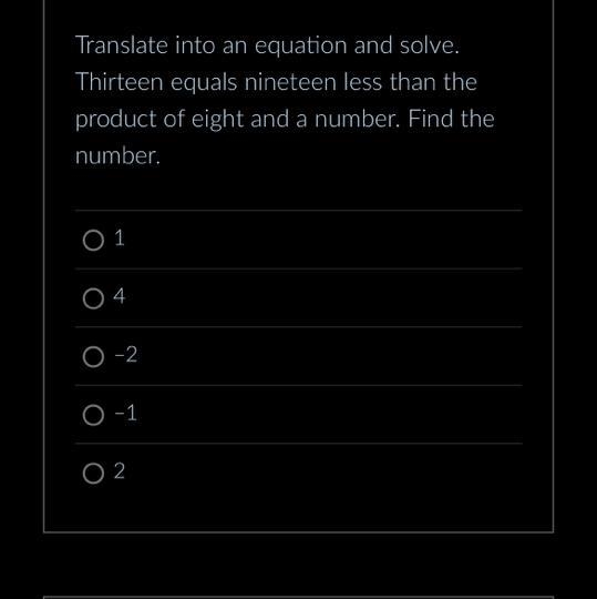 Translate into an equation and solve. Thirteen equals nineteen less than the product-example-1