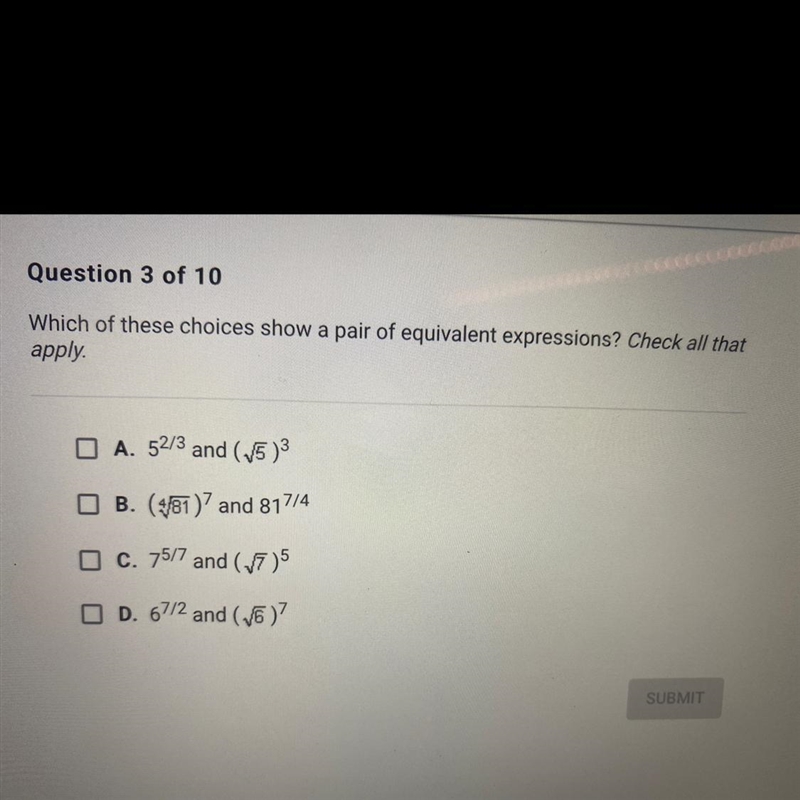 which of these choices show a pair of equivalent expressions? Check all that apply-example-1