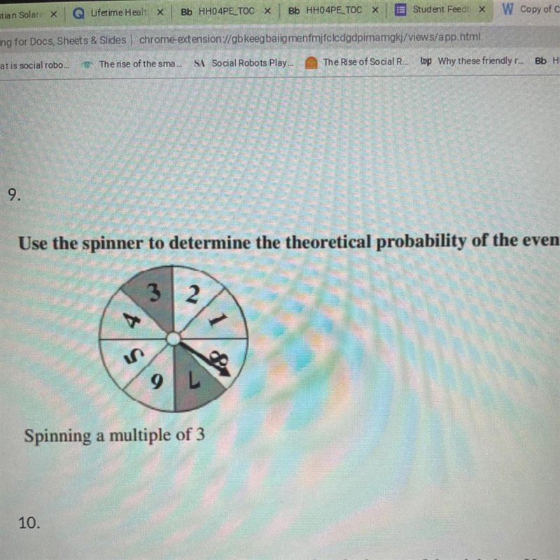 Use the spinner to determine the theoretical probability of the event.32մի9 LSpinning-example-1