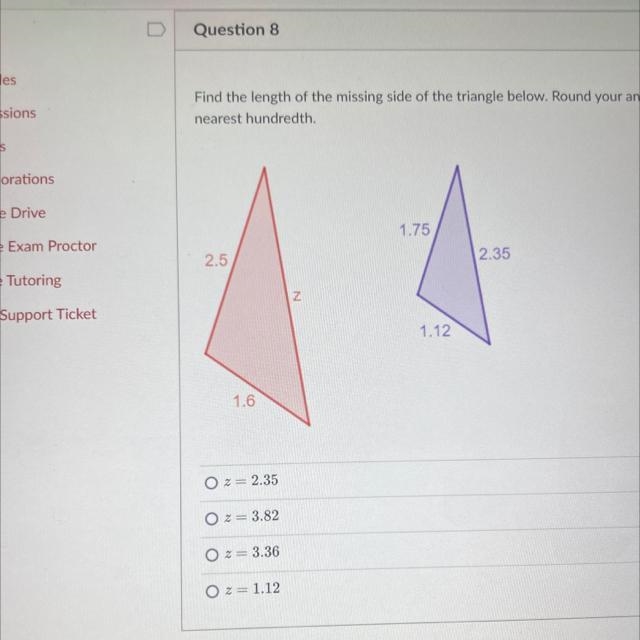 Find the length of the missing side of a triangle below. Round your answer to the-example-1