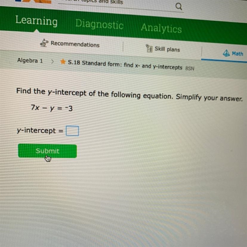 Find the Yintercept of the following equation . Simplify your answer-example-1