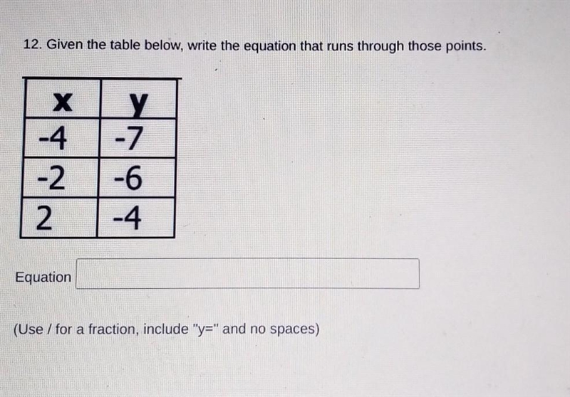 Equation (Use / for a fraction, include "y=" and no spaces)-example-1