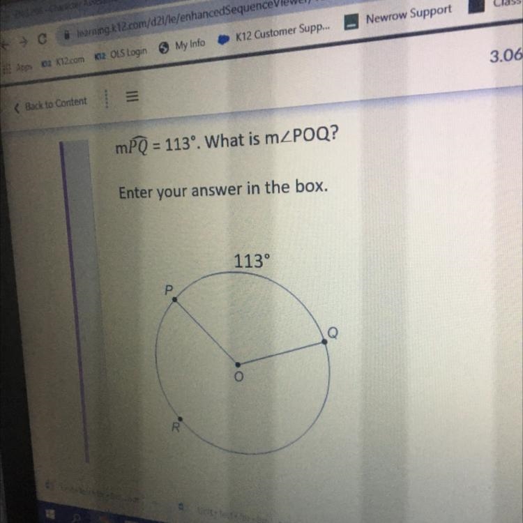 MPQ = 113°. What is mZPOQ? Enter your answer in the box. 113° I NEEDHELP ASAPPPPP-example-1