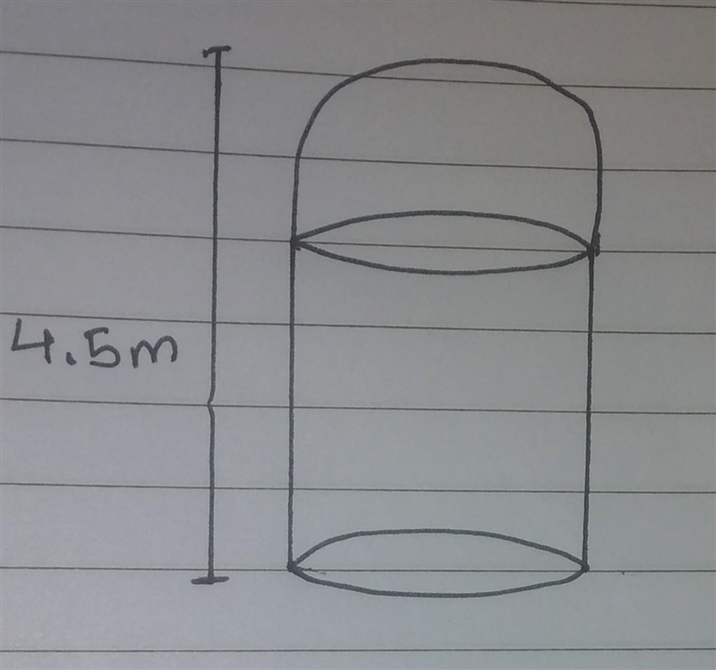 The upper part it a of cylindrical tank is hemisphere. The height of tank is 4.5m-example-1