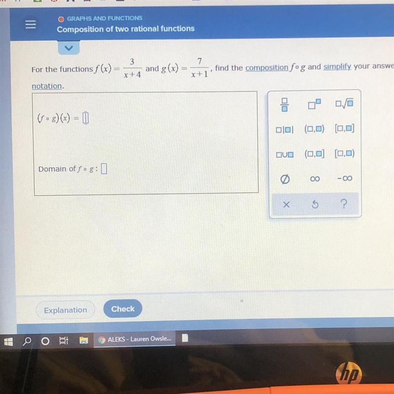 For the functions f(x)=3/x+4 and g(x)=7/x+1 , find the composition f × g and simplify-example-1