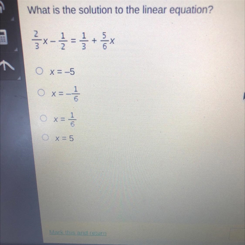 What is the solution to the linear equation?Euf3*- 그 = + 등이x = 5x =X=x=5-example-1