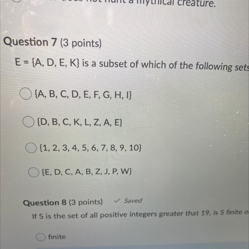 E = {A, D, E, K} is a subset of which of the following sets?-example-1