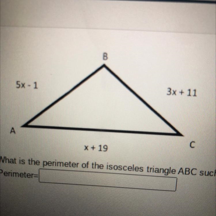 What is the perimeter of the isosceles triangle ABC such that angle A= angle C ?-example-1