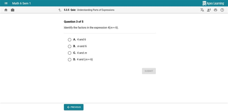 Identify the factors in the expression 4(m+6)-example-1