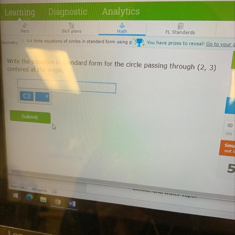 Write the equation in standard form for the circle passing through (2,3) centered-example-1