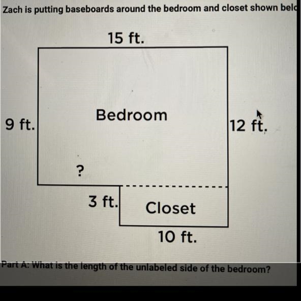 How many feet of baseboards will Zach need? (The side with the question mark should-example-1